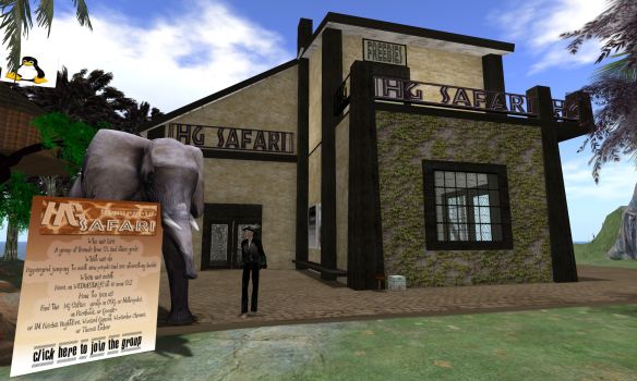 Outside the Hypergrid Safari HQ and Clubhouse on the region Teravus in OSGrid.